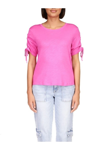 Peek A Boo Sleeve Tee in Pink