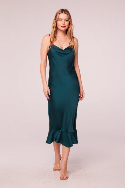 Singing Siren Pine Satin Midi Dress