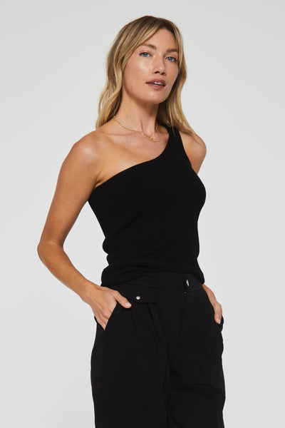 Jaime One Shoulder Ribbed Tank - Black
