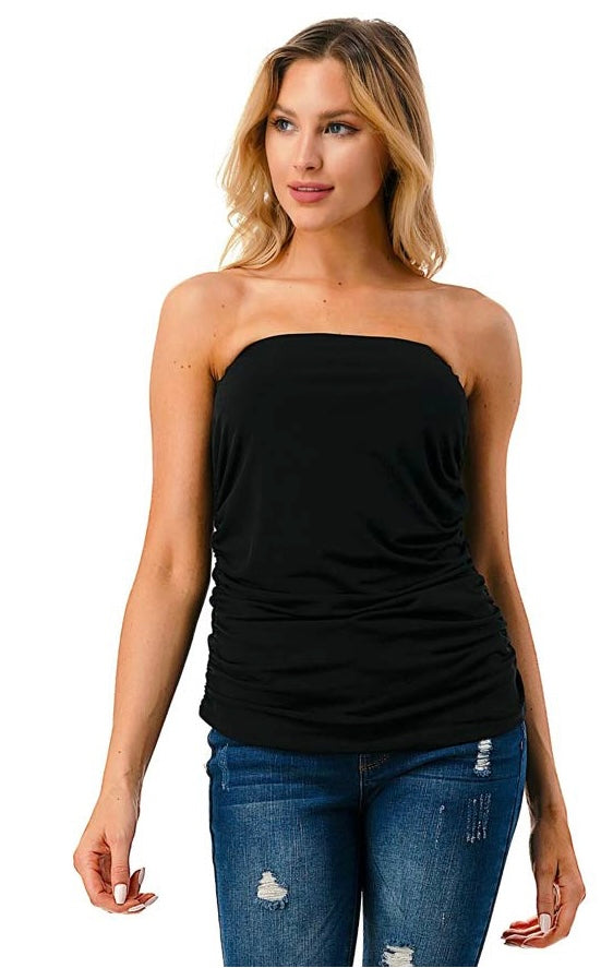 Ruched Tube Top Black