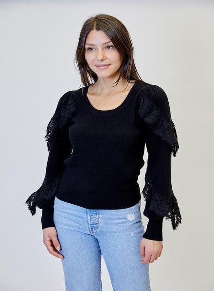 Black Lace Sleeve Sweater